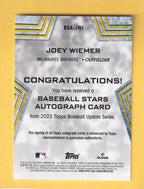 2023 Topps Update Series Baseball Stars Autographs #BSA-JWI Joey Wiemer NM-MT+ Auto Milwaukee Brewers