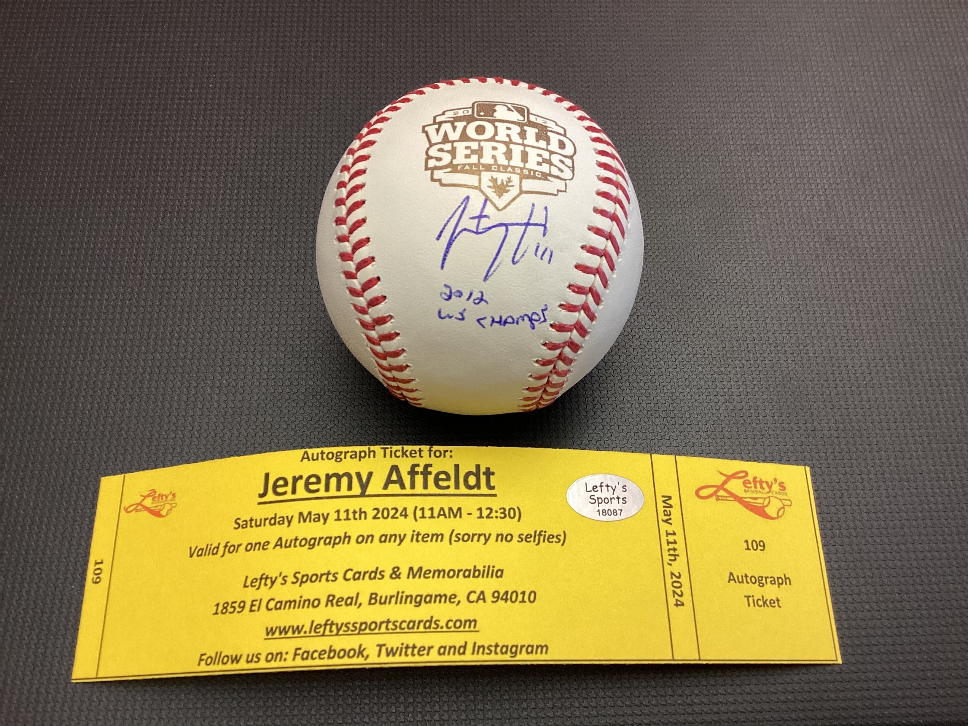 Jeremy Affeldt "2012 WS Champs" San Francisco Giants Autographed 2012 WS Baseball