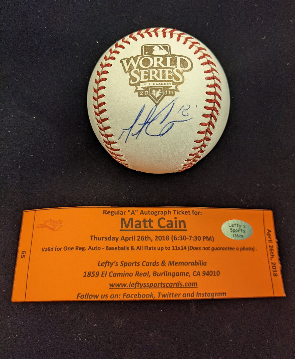 Matt Cain San Francisco Giants Autographed 2010 World Series Baseball