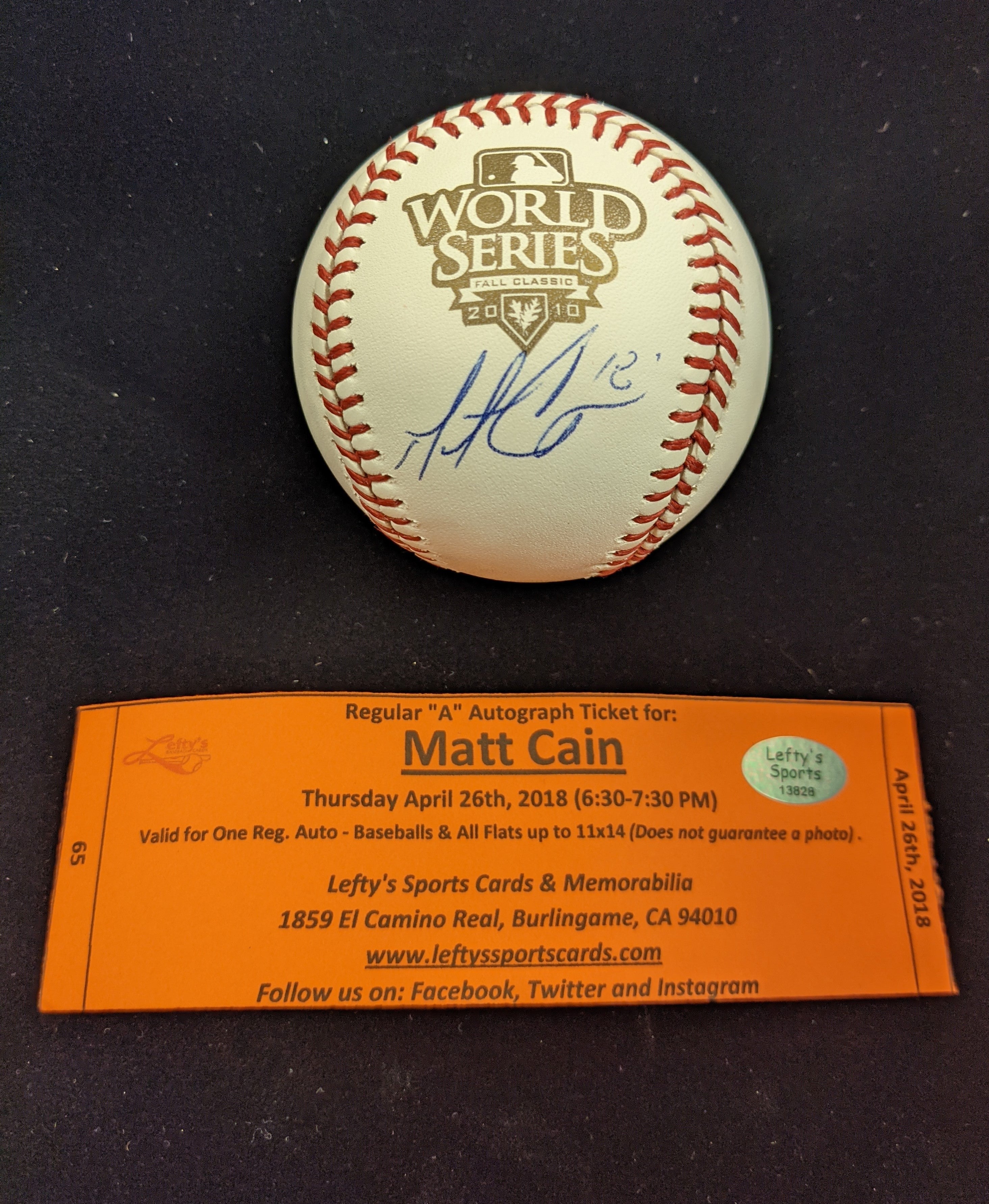 Matt Cain San Francisco Giants Autographed 2010 World Series Baseball